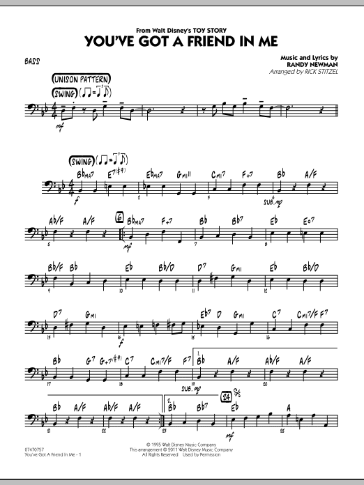 You've Got A Friend In Me (Wheezy's Version) (from Toy Story 2) (arr. Rick Stitzel) - Bass