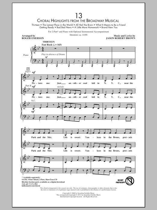 13 (Choral Highlights From The Broadway Musical) (arr. Roger Emerson) - Drums