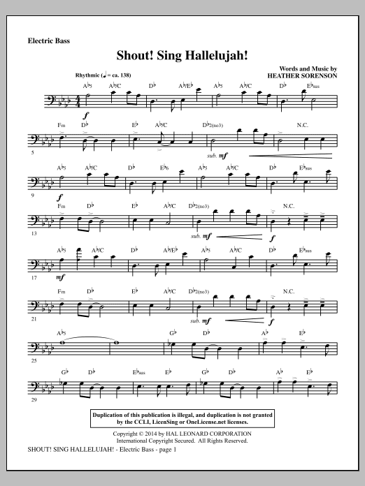 Shout! Sing Hallelujah! - Electric Bass