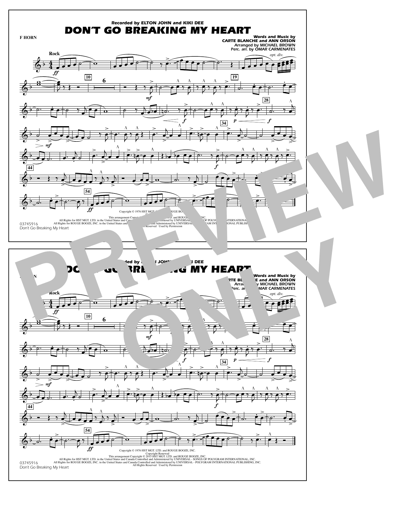 Don't Go Breaking My Heart - F Horn