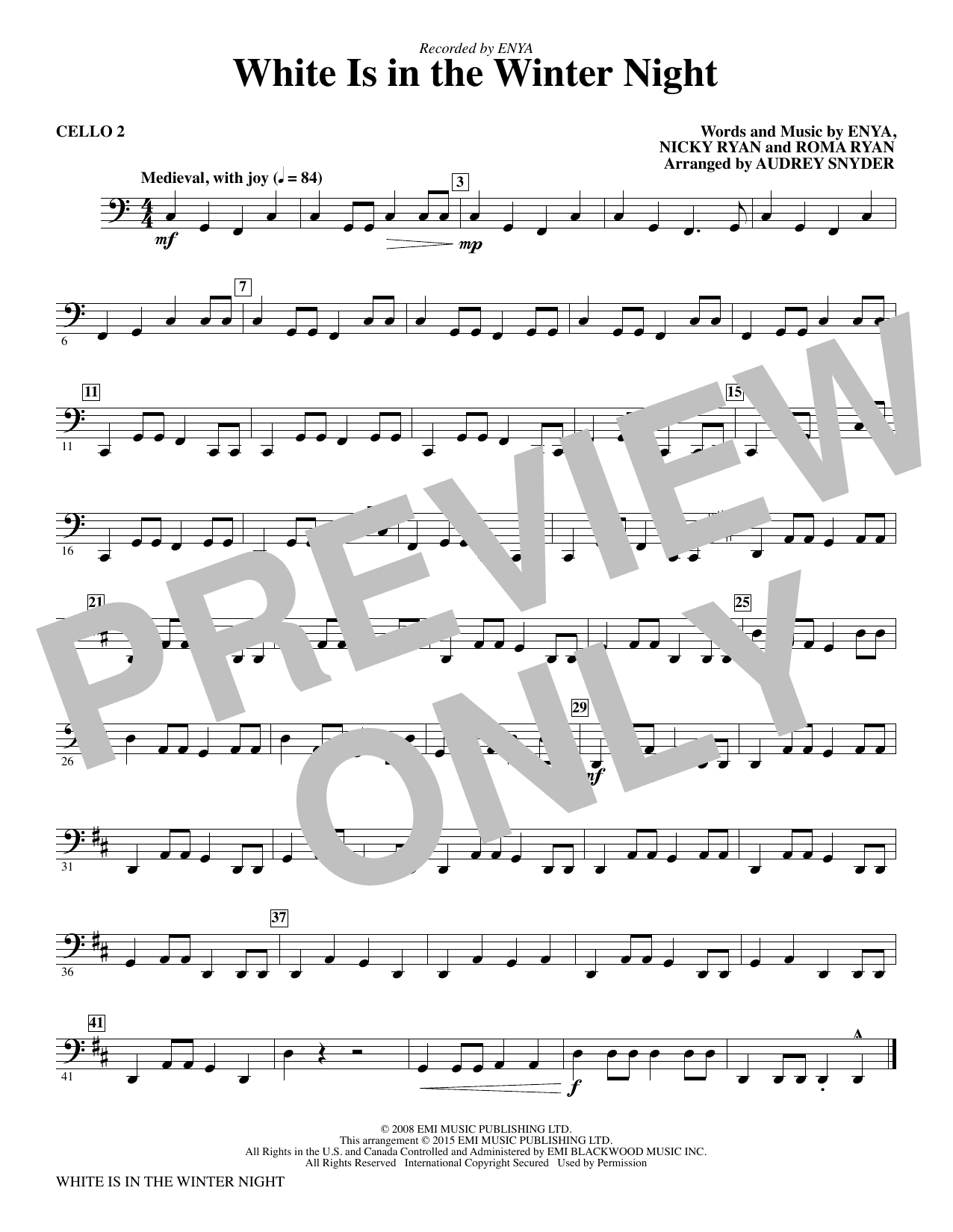 White Is in the Winter Night - Cello 2