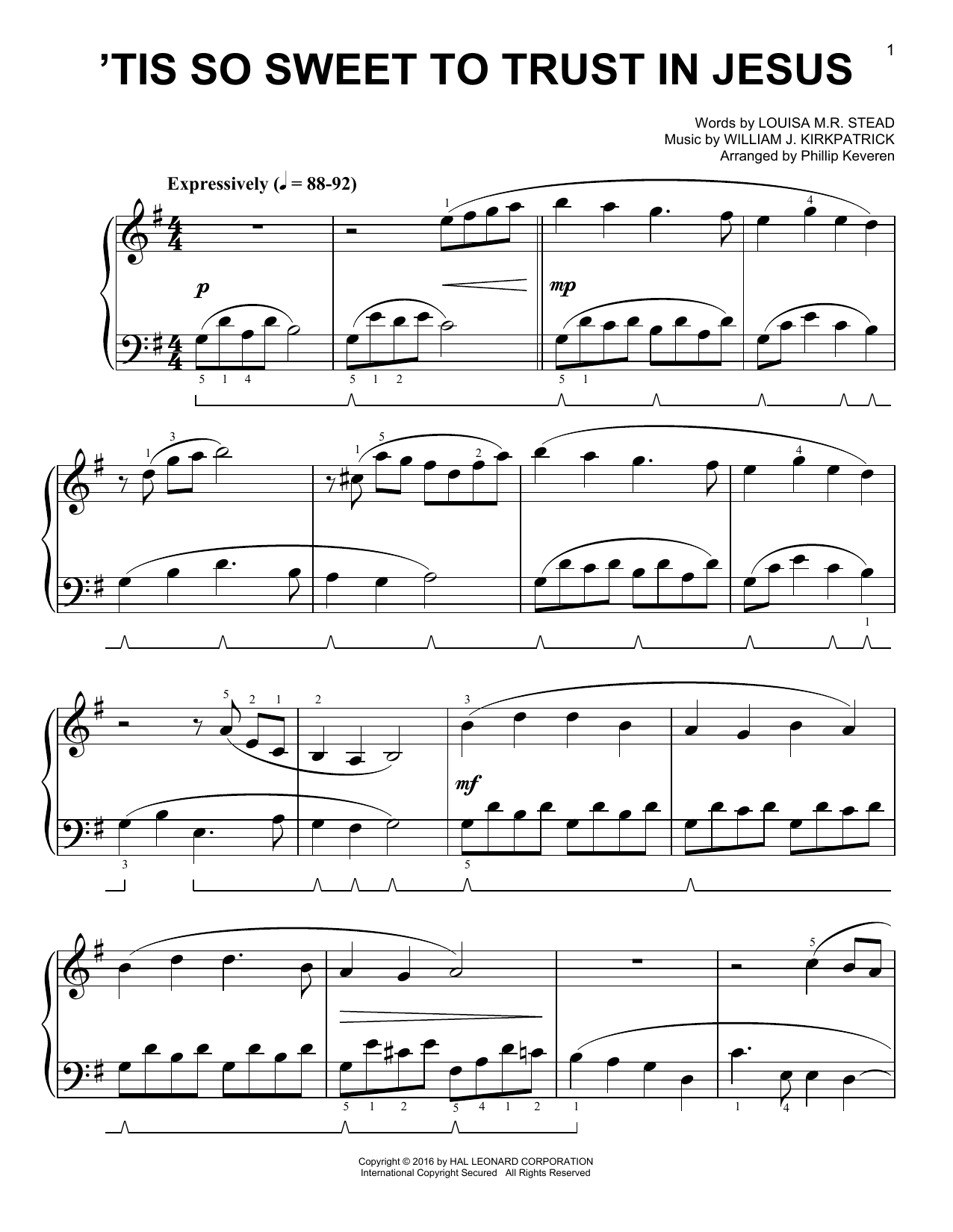 'Tis So Sweet To Trust In Jesus [Classical version] (arr. Phillip Keveren)