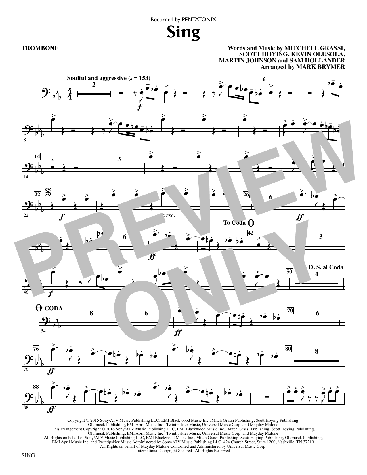 Sing (arr. Mark Brymer) - Trombone