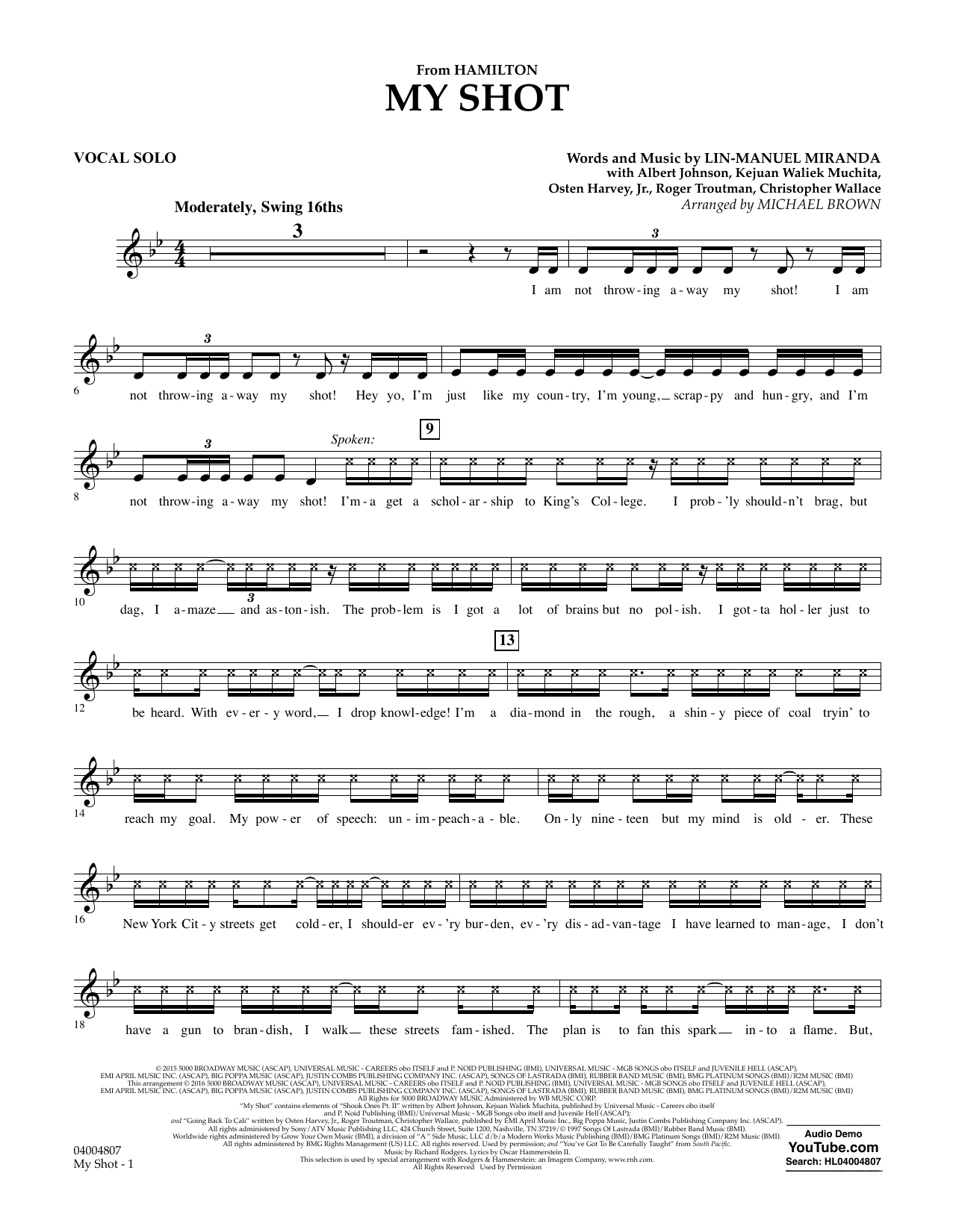 My Shot (from Hamilton) (arr. Michael Brown) - Vocal Solo