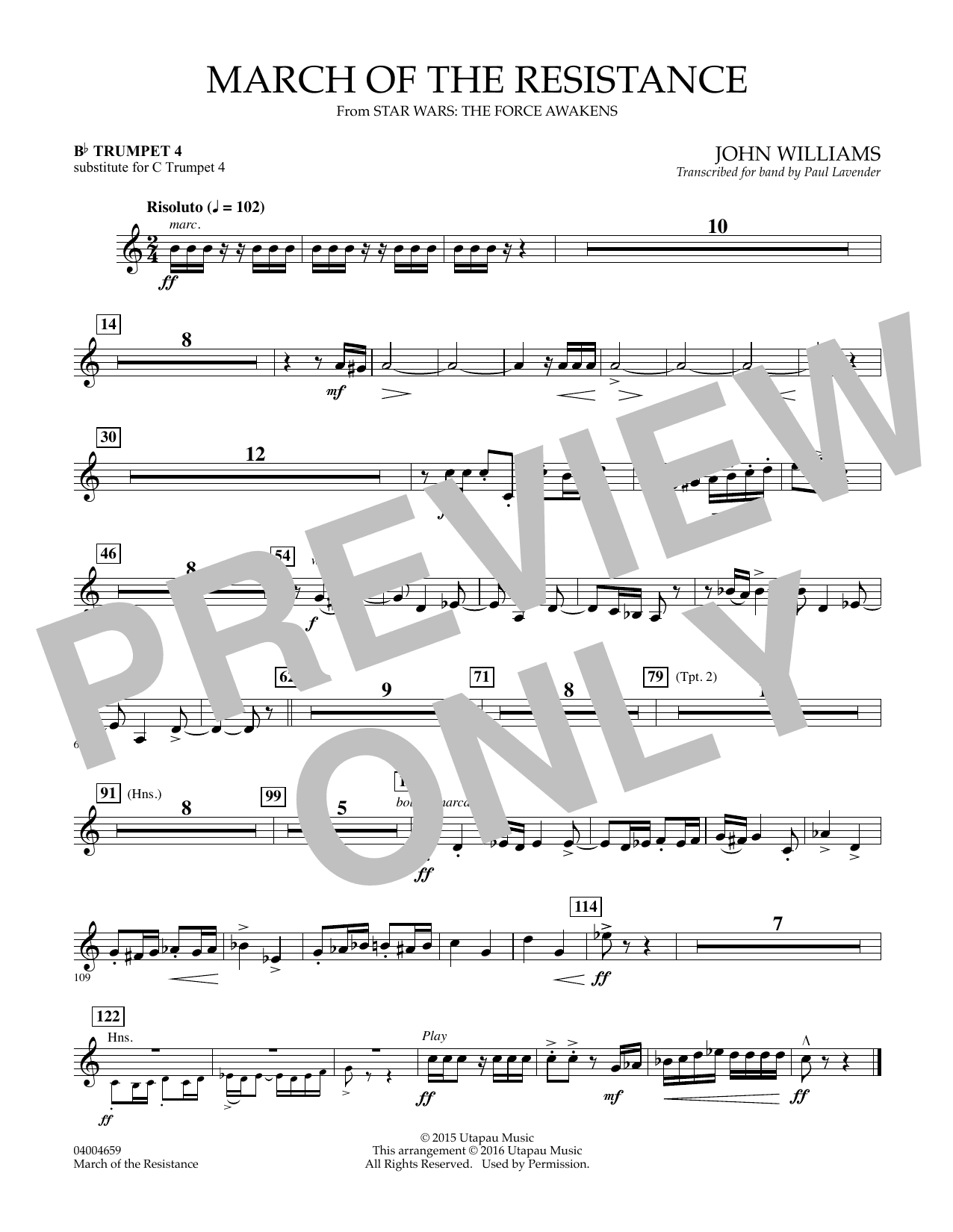 March of the Resistance - Bb Trumpet 1 (sub. C Tpt. 1 - - Bb Trumpet 4 (sub. C Tpt. 4)