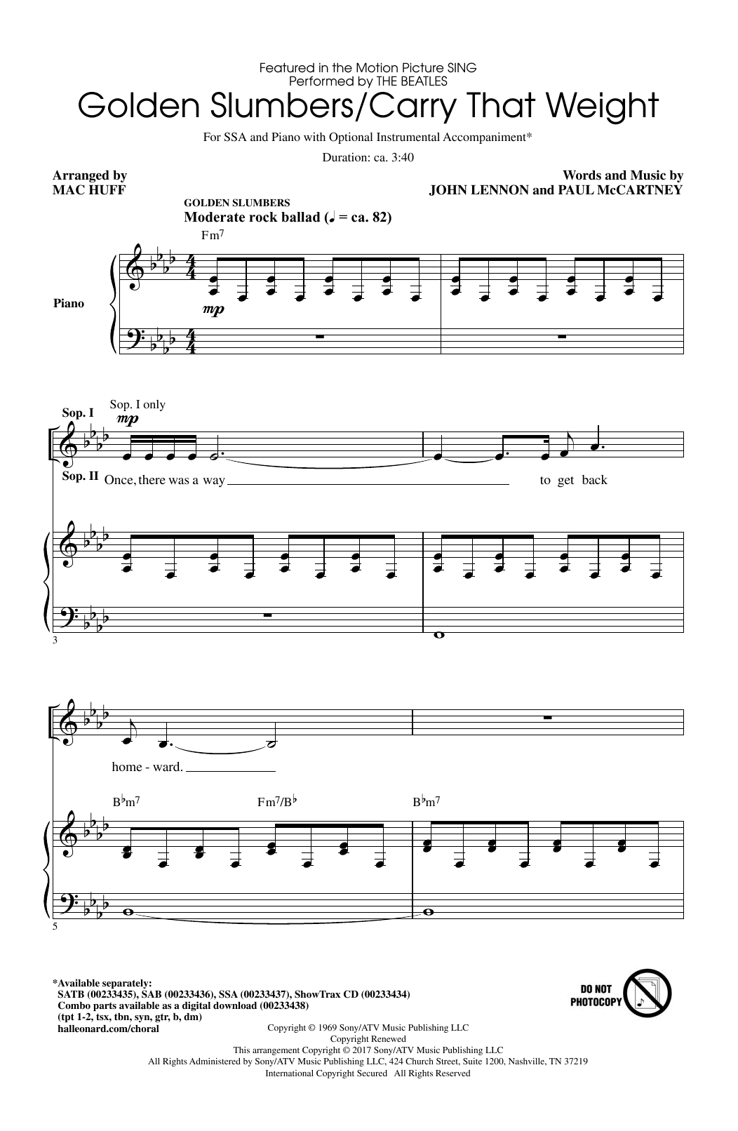 Golden Slumbers/Carry That Weight (from Sing) (arr. Mac Huff)
