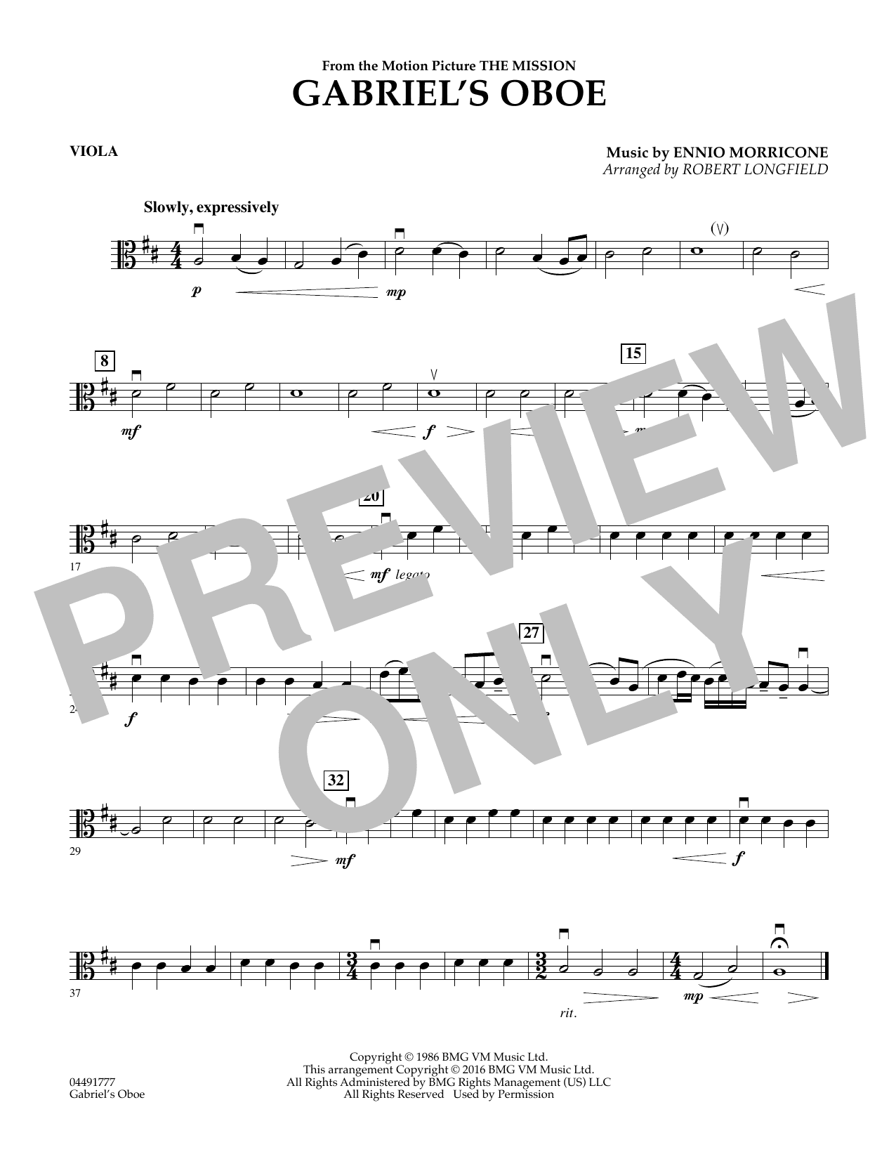 Gabriel's Oboe - Viola