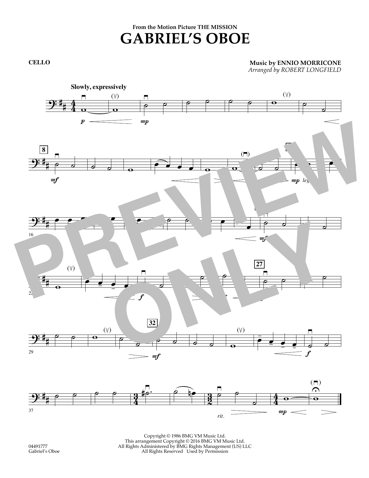 Gabriel's Oboe - Cello