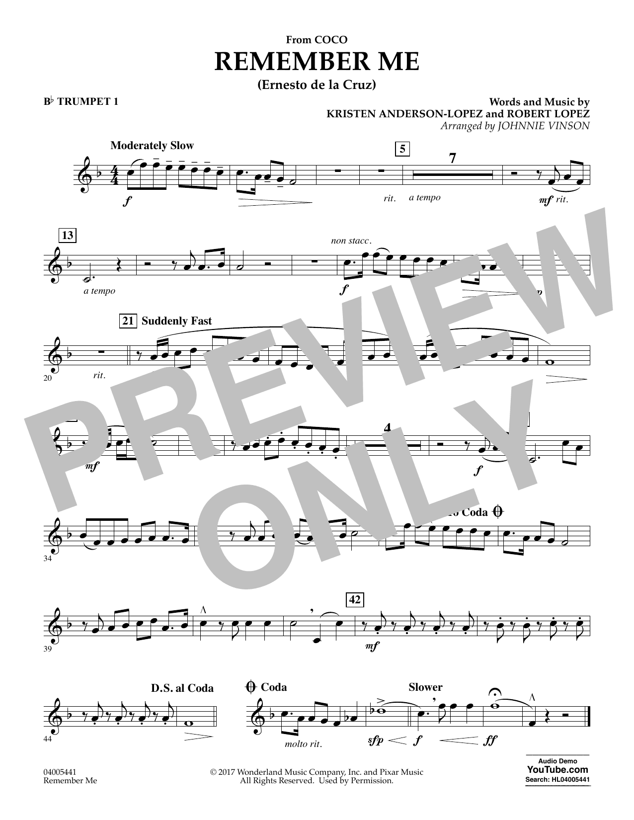 Remember Me (from Coco) (arr. Johnnie Vinson) - Bb Trumpet 1