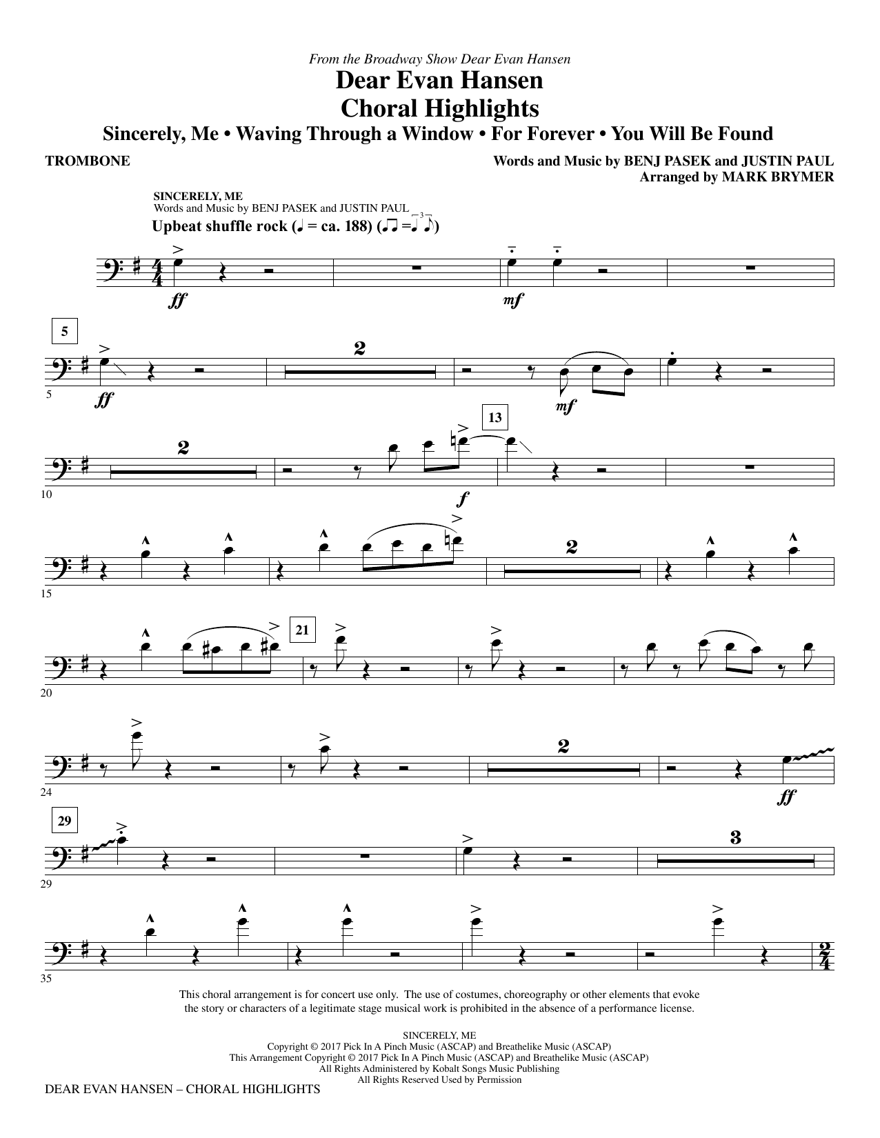 Dear Evan Hansen (Choral Highlights) - Trombone