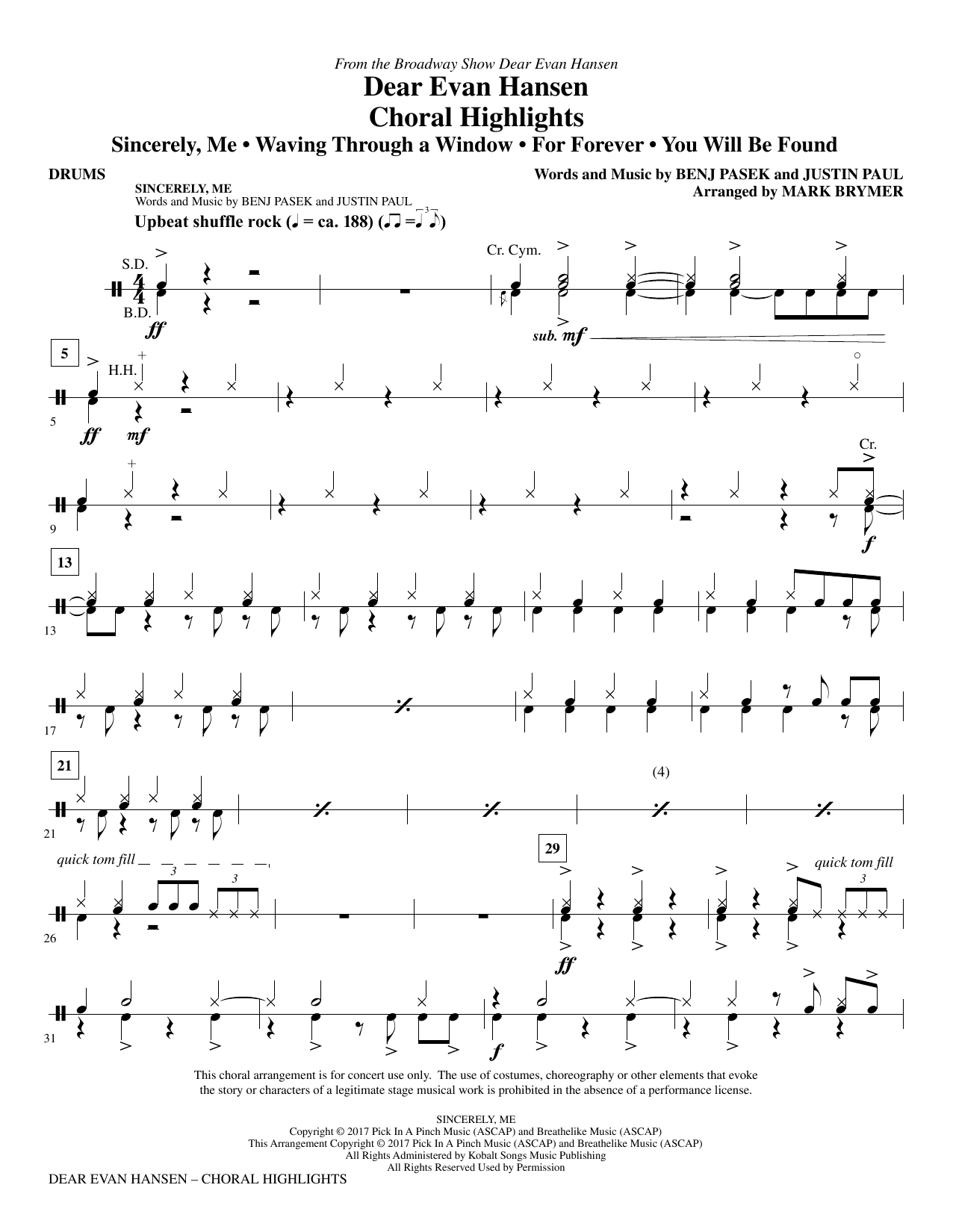 Dear Evan Hansen (Choral Highlights) - Drums