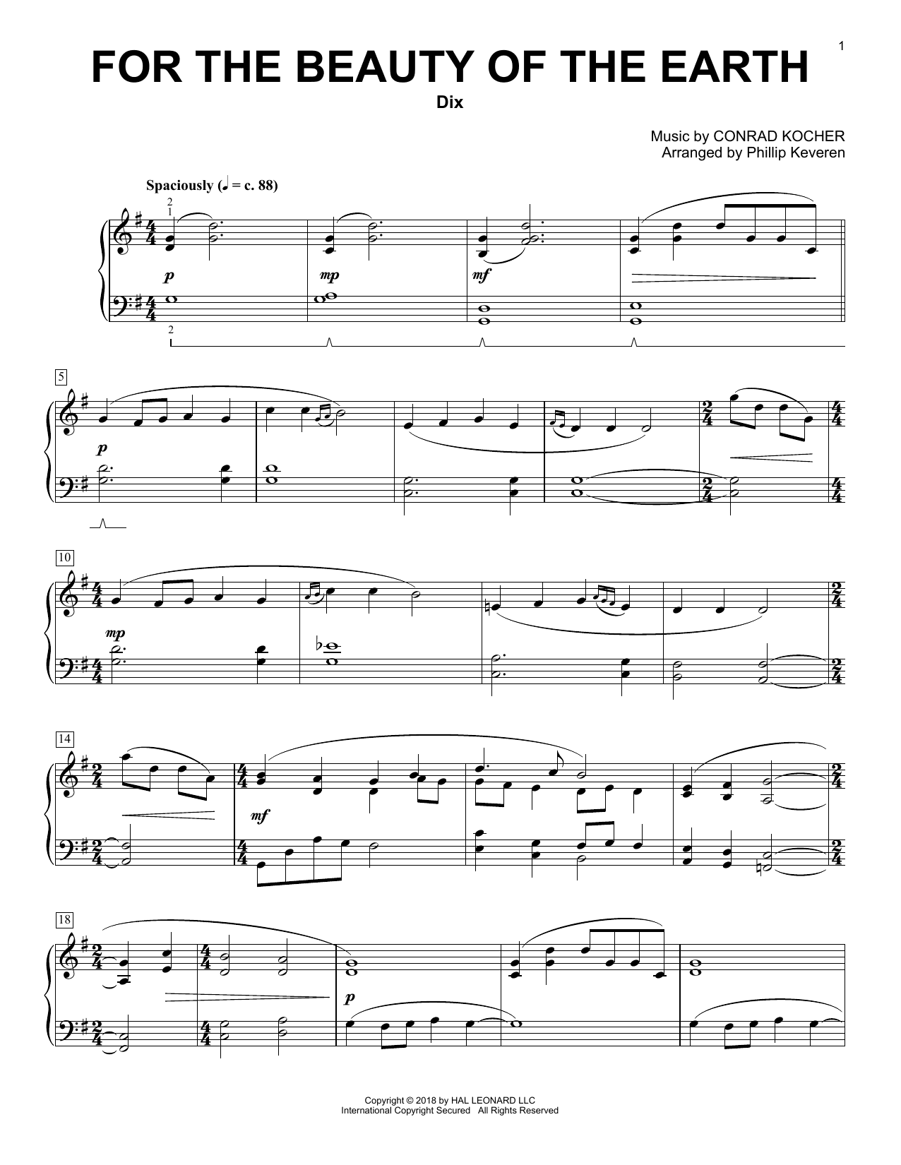 For The Beauty Of The Earth (arr. Phillip Keveren)