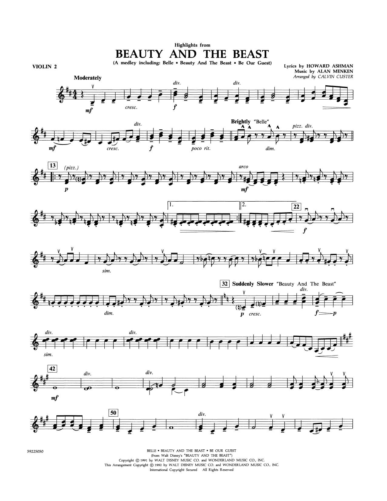 Beauty and the Beast Highlights (arr. Calvin Custer) - Violin 2