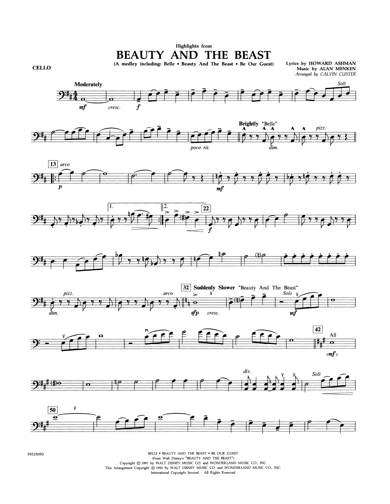 Beauty and the Beast Highlights (arr. Calvin Custer) - Cello