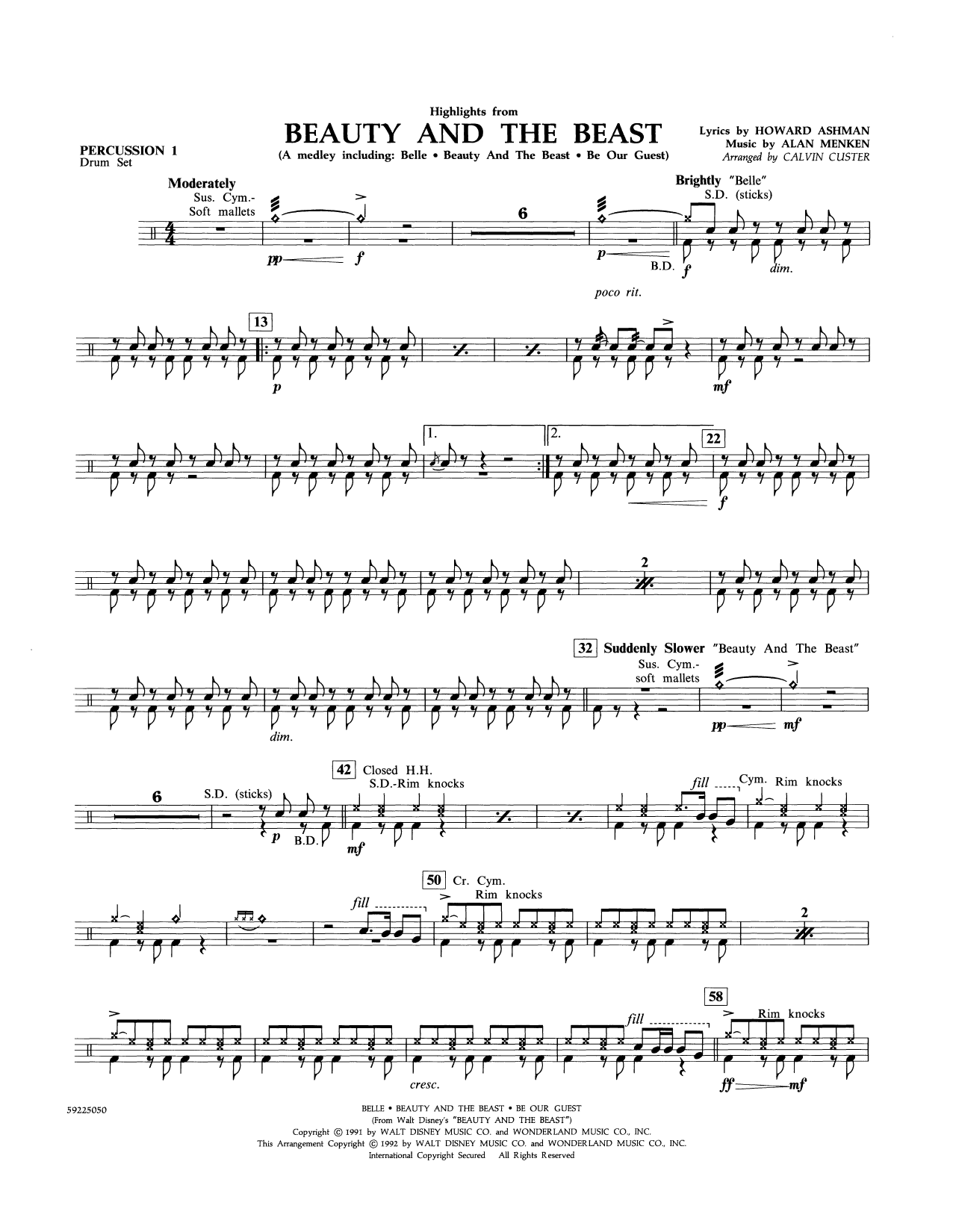 Beauty and the Beast Highlights (arr. Calvin Custer) - Drum Set