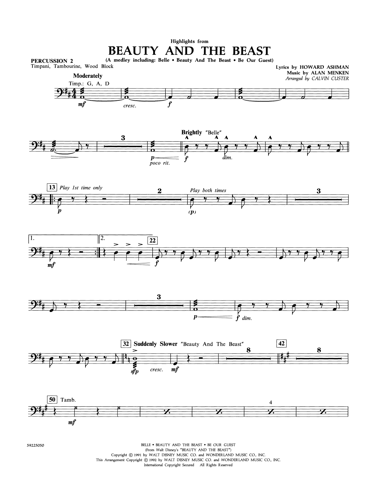 Beauty and the Beast Highlights (arr. Calvin Custer) - Percussion 2