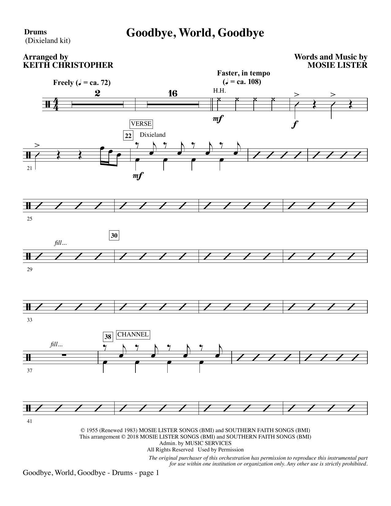 Goodbye, World, Goodbye (arr. Keith Christopher) - Drums