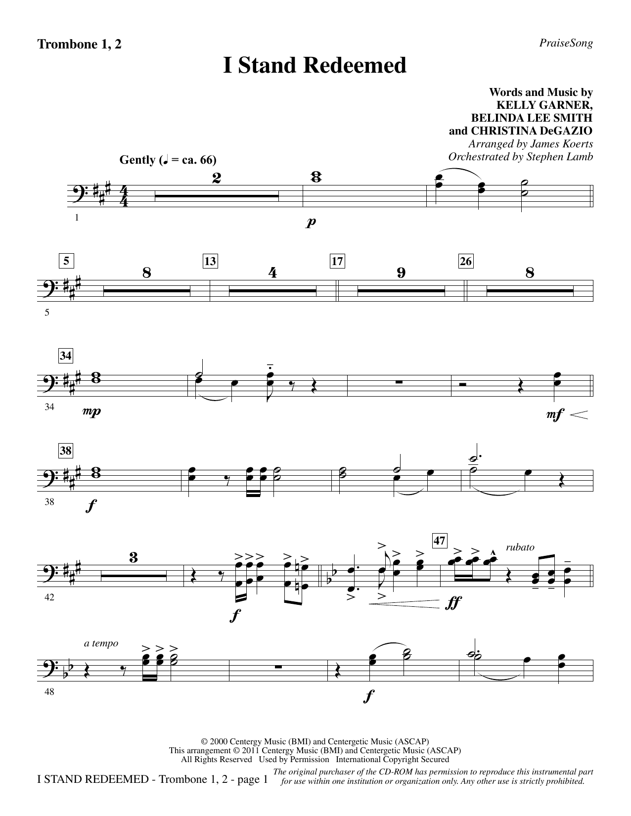 I Stand Redeemed (arr. James Koerts) - Trombone 1 & 2