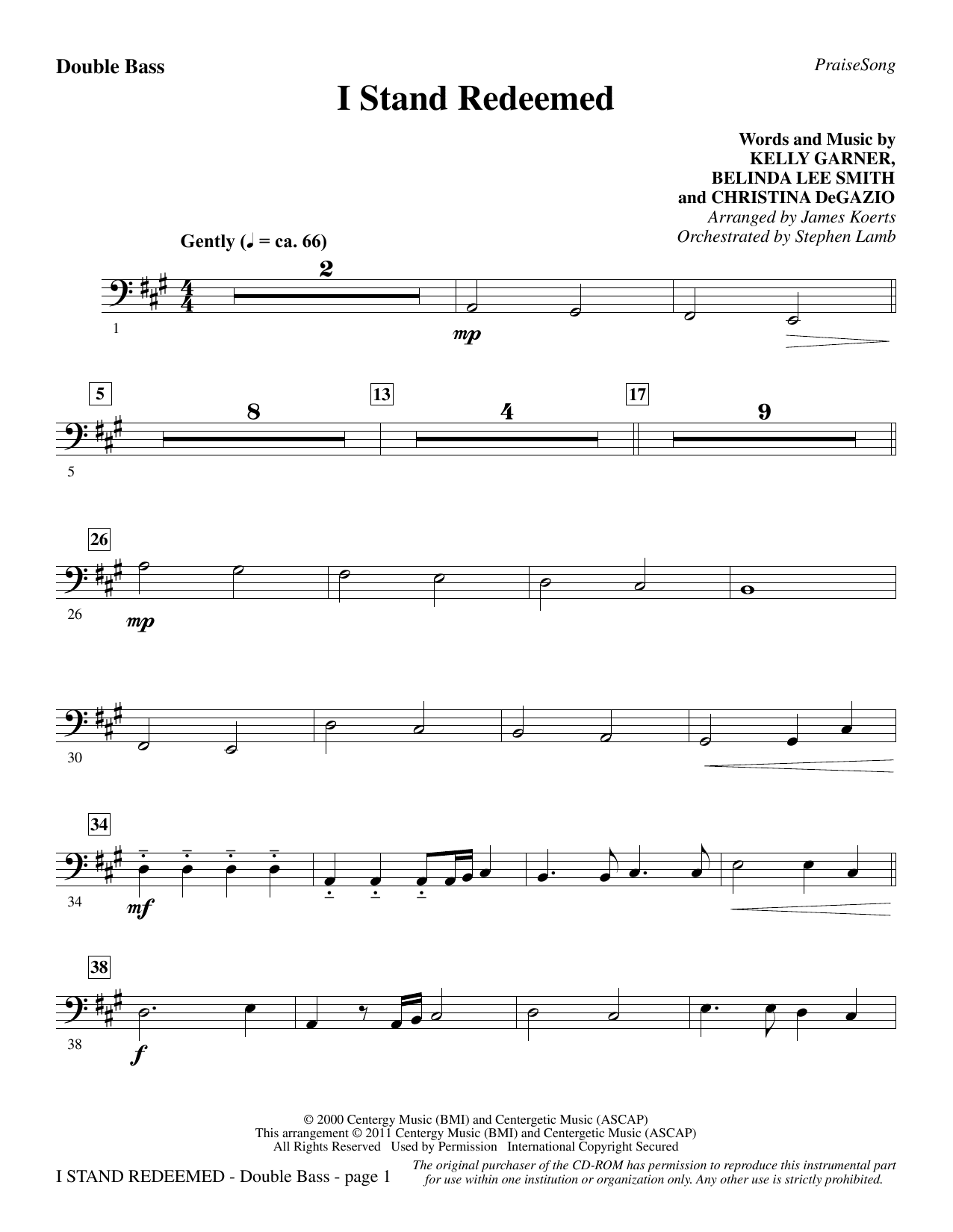 I Stand Redeemed (arr. James Koerts) - Double Bass