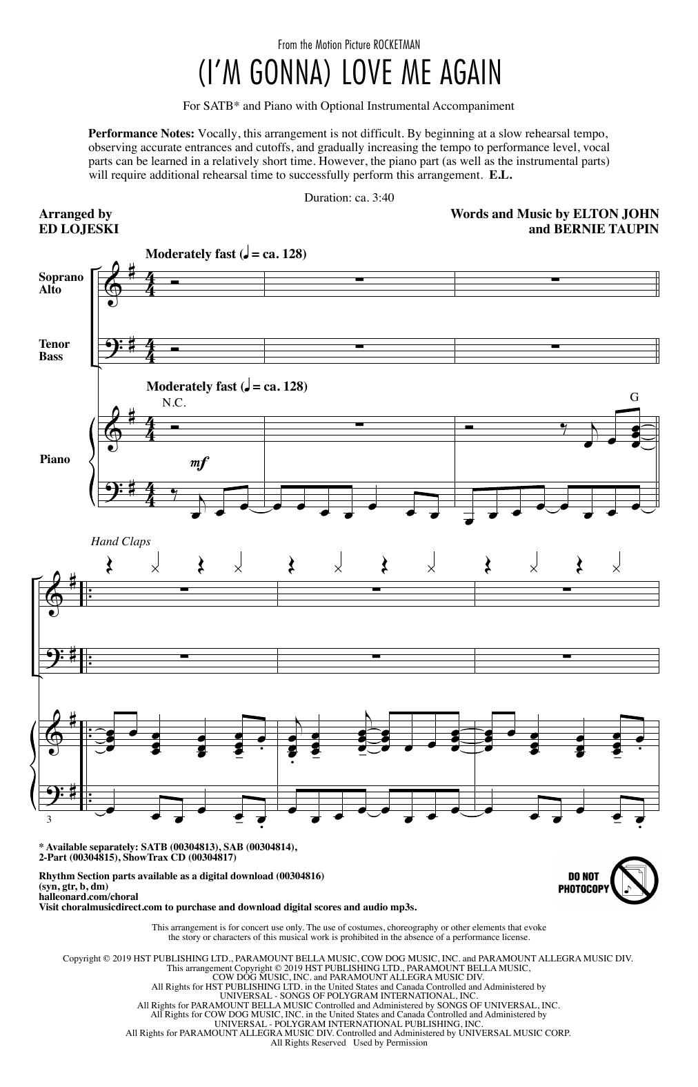 (I'm Gonna) Love Me Again (from Rocketman) (arr. Ed Lojeski)
