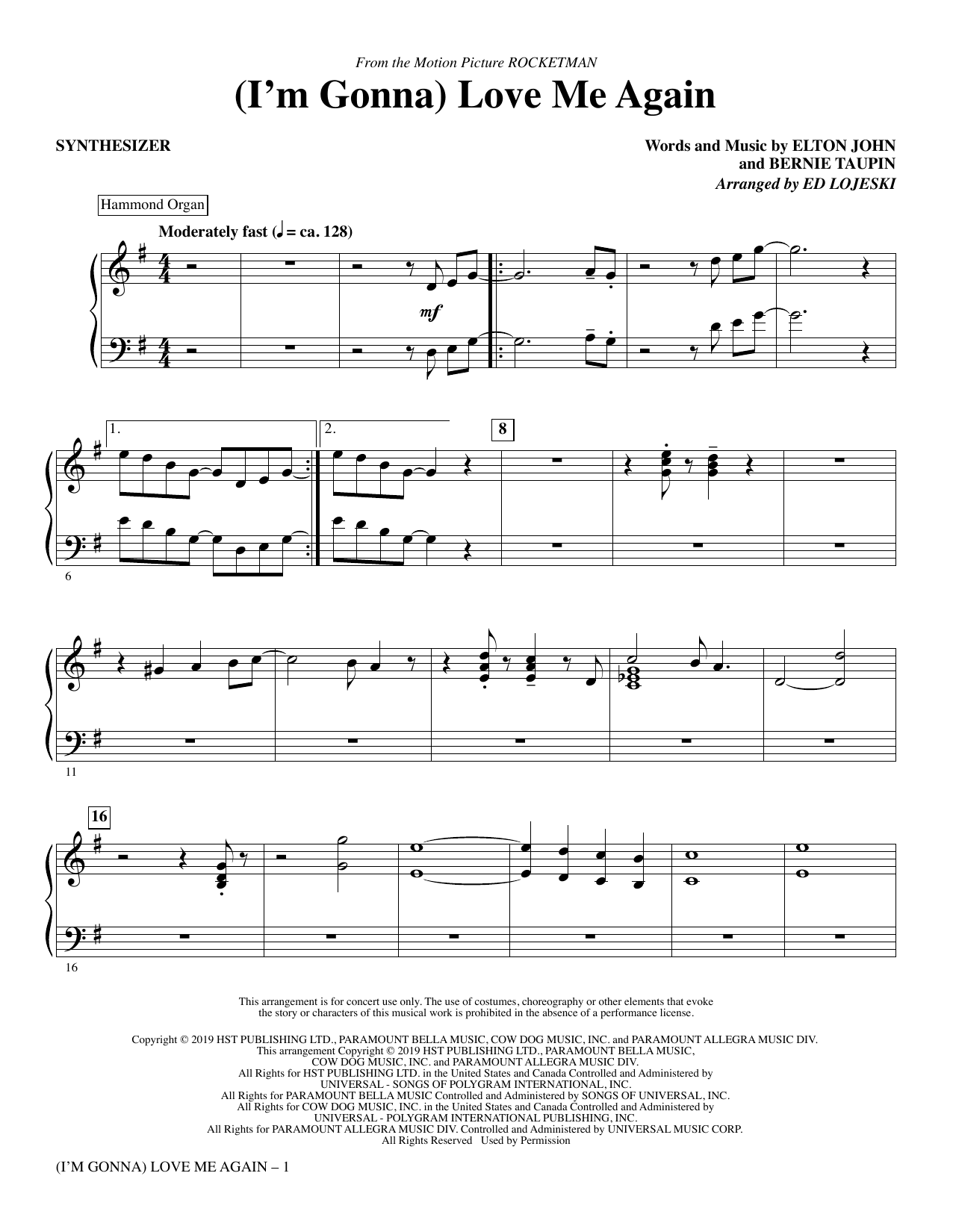 (I'm Gonna) Love Me Again (from Rocketman) (arr. Ed Lojeski) - Synthesizer