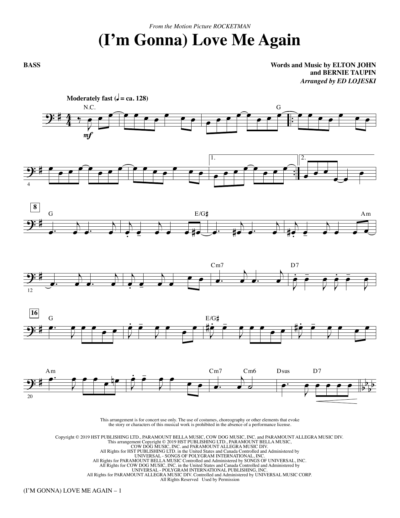 (I'm Gonna) Love Me Again (from Rocketman) (arr. Ed Lojeski) - Bass