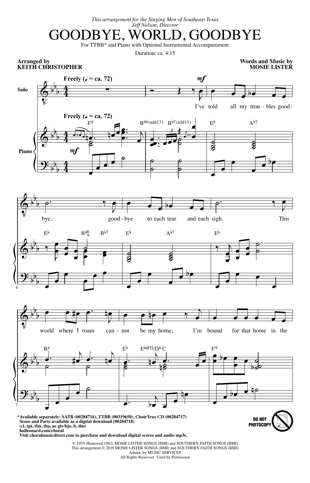 Goodbye, World, Goodbye (arr. Keith Christopher)
