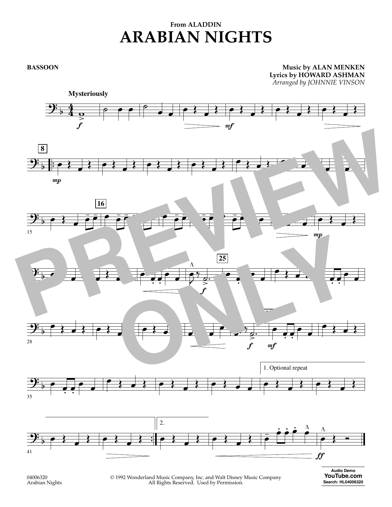 Arabian Nights (from Disney's Aladdin) (arr. Johnnie Vinson) - Bassoon