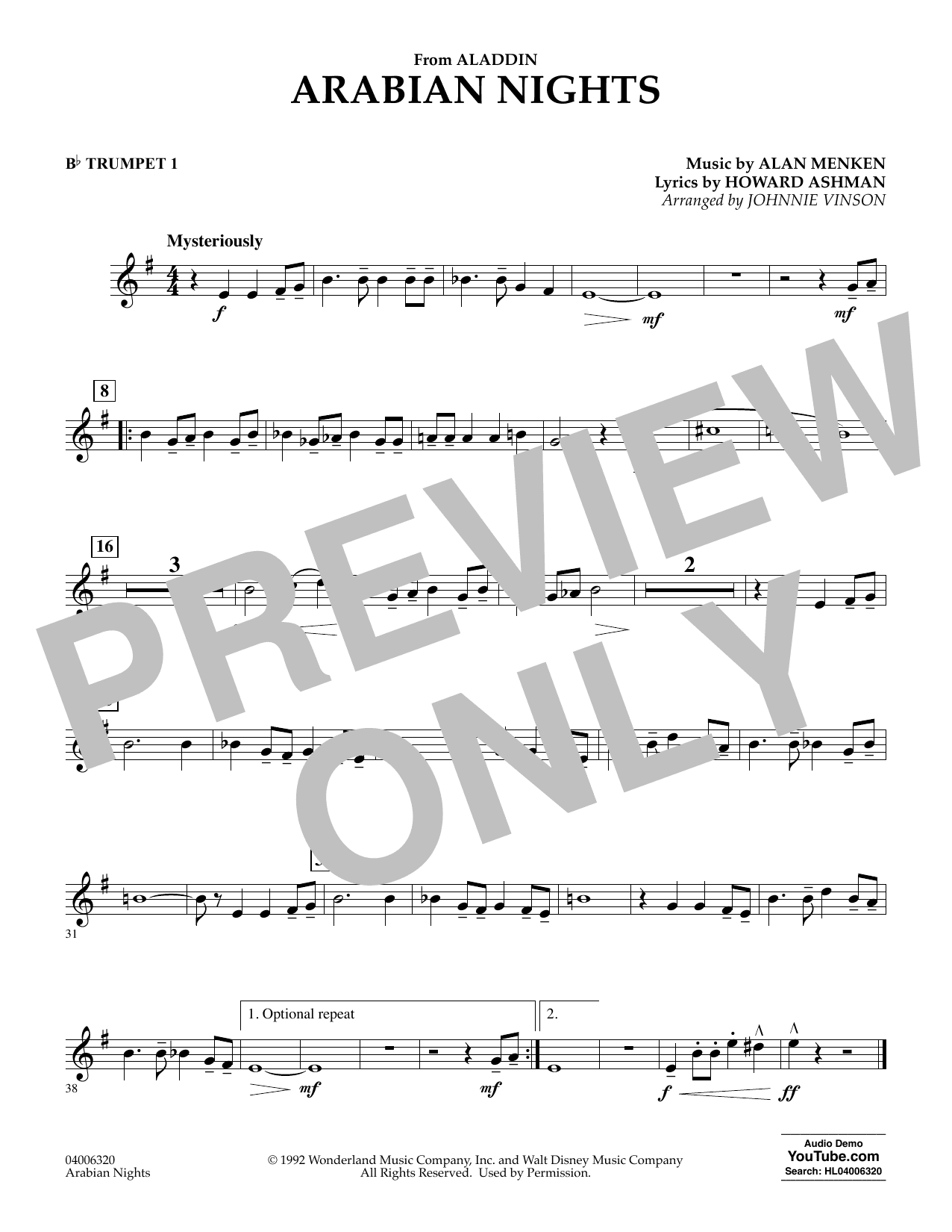 Arabian Nights (from Disney's Aladdin) (arr. Johnnie Vinson) - Bb Trumpet 1
