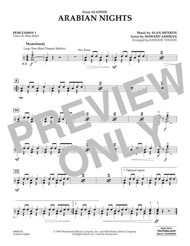 Arabian Nights (from Disney's Aladdin) (arr. Johnnie Vinson) - Percussion 1