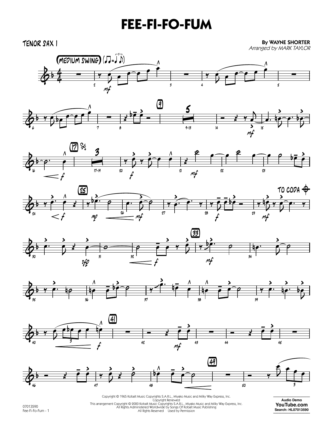 Fee-Fi-Fo-Fum (arr. Mark Taylor) - Tenor Sax 1
