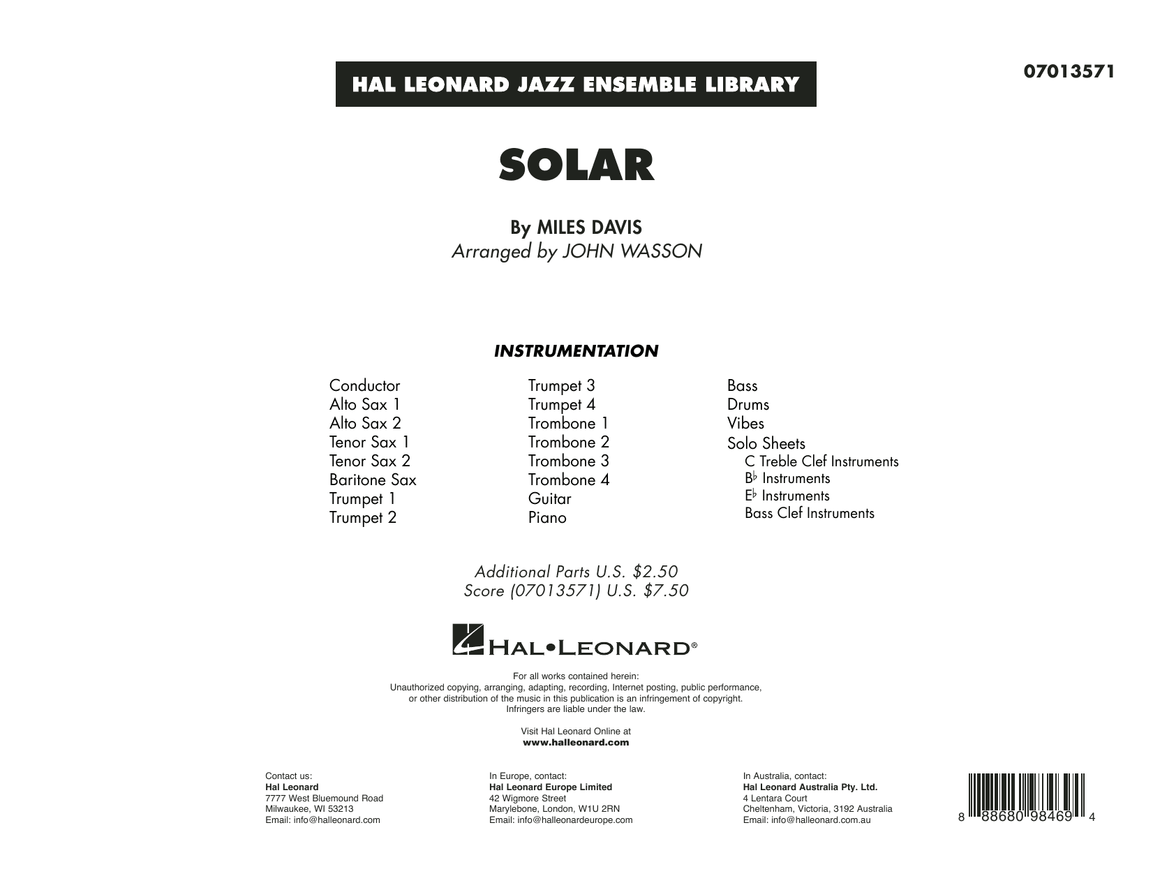 Solar (arr. John Wasson)