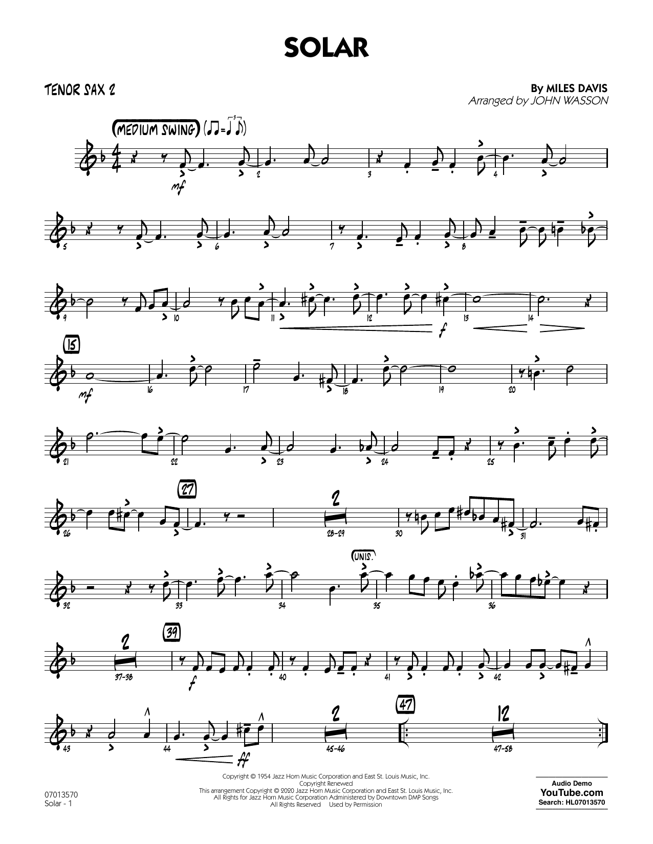 Solar (arr. John Wasson) - Tenor Sax 2