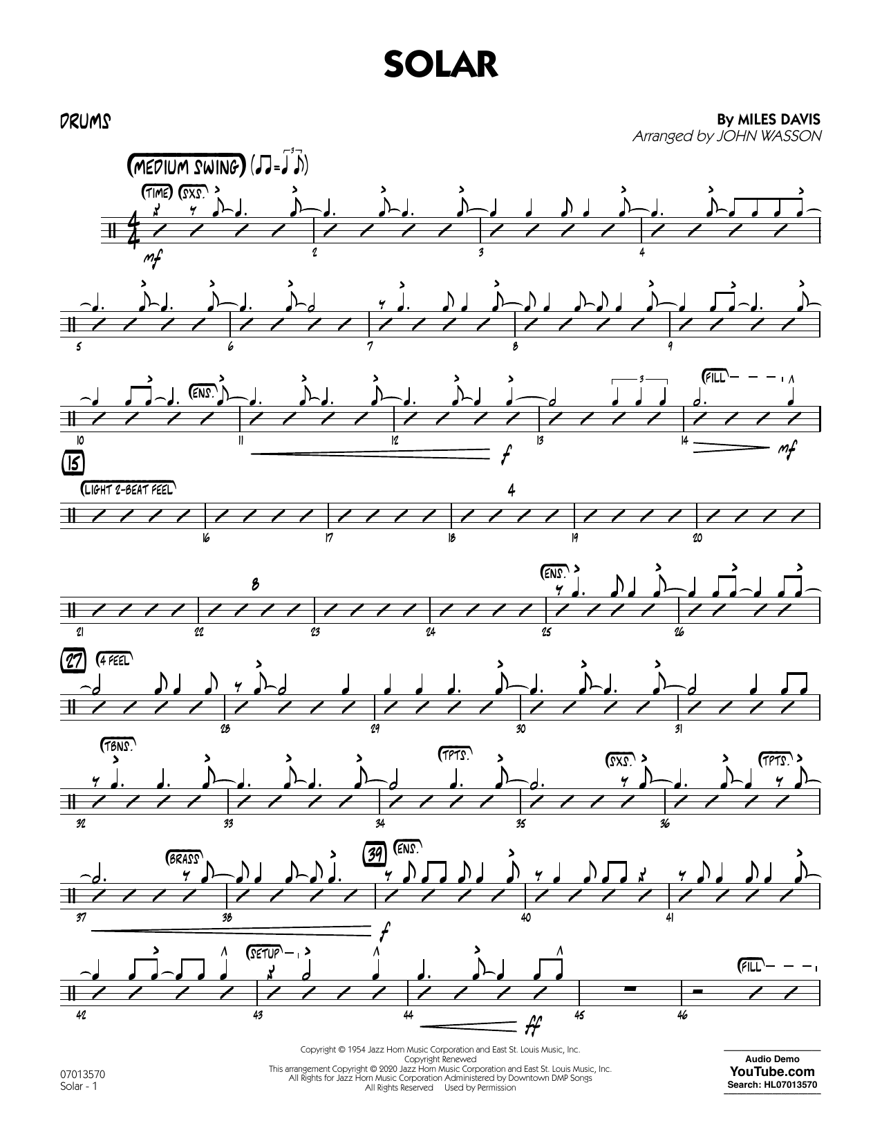 Solar (arr. John Wasson) - Drums