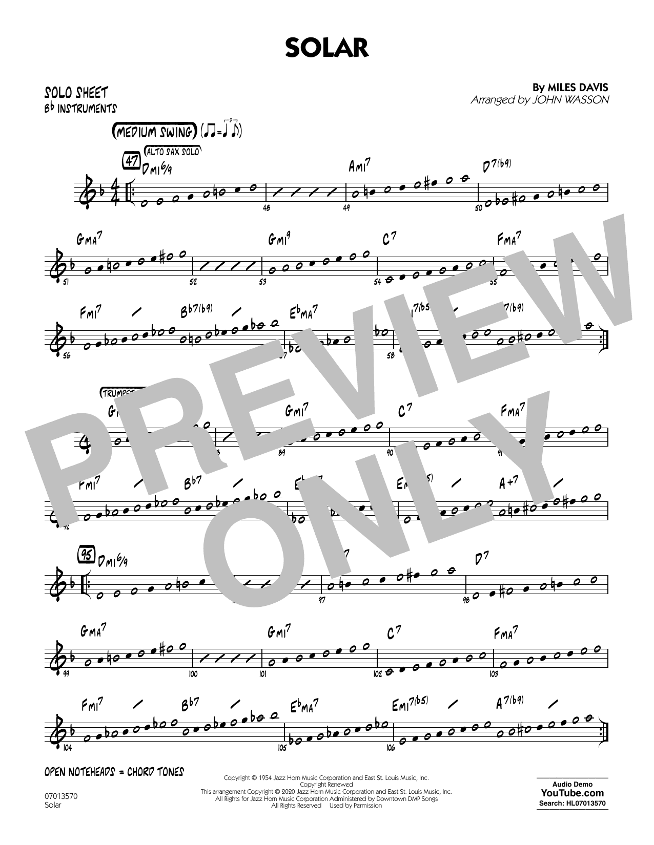 Solar (arr. John Wasson) - Bb Solo Sheet