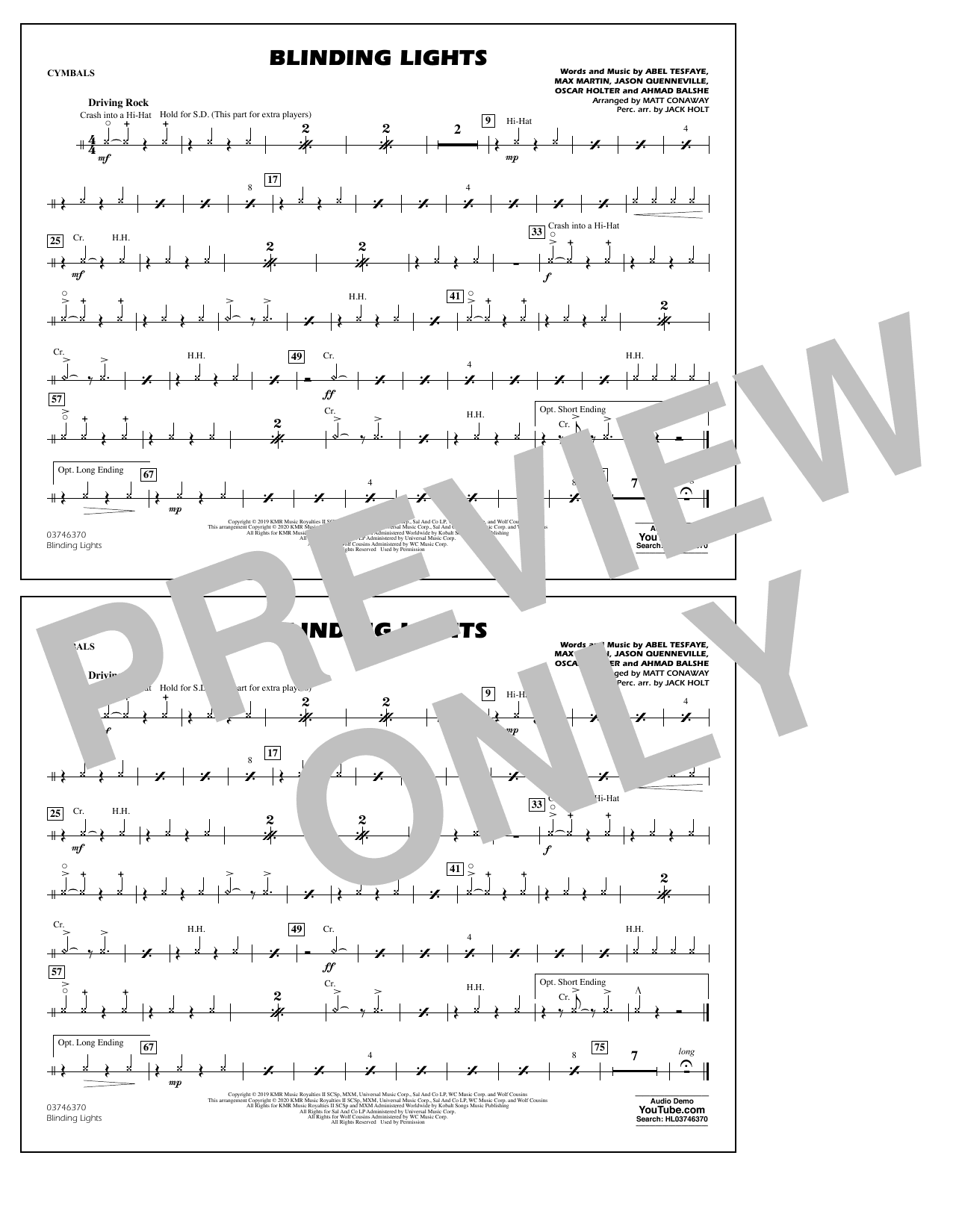Blinding Lights (arr. Matt Conaway) - Cymbals