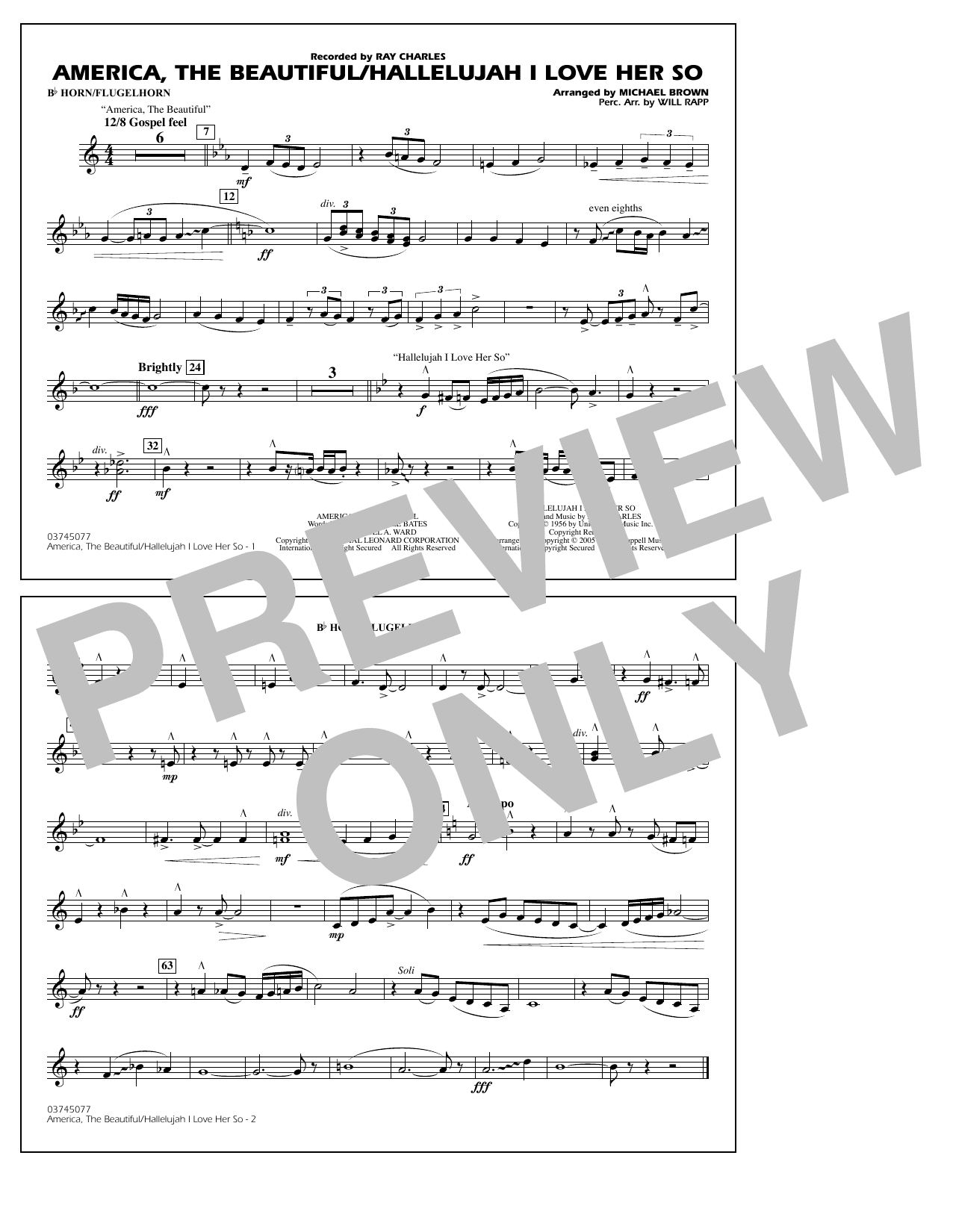 America, The Beautiful/Hallelujah I Love Her So (arr. Michael Brown) - Bb Horn/Flugelhorn
