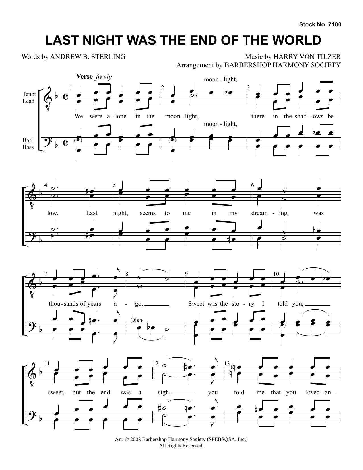 Last Night Was The End Of The World (arr. Barbershop Harmony Society)
