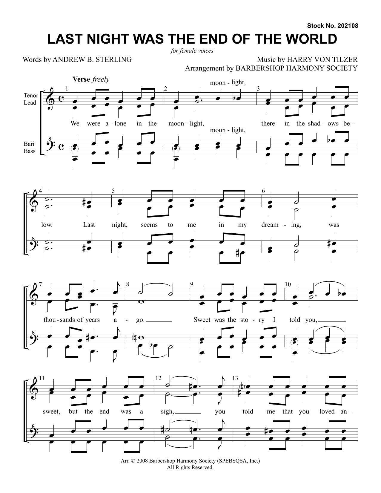 Last Night Was The End Of The World (arr. Barbershop Harmony Society)