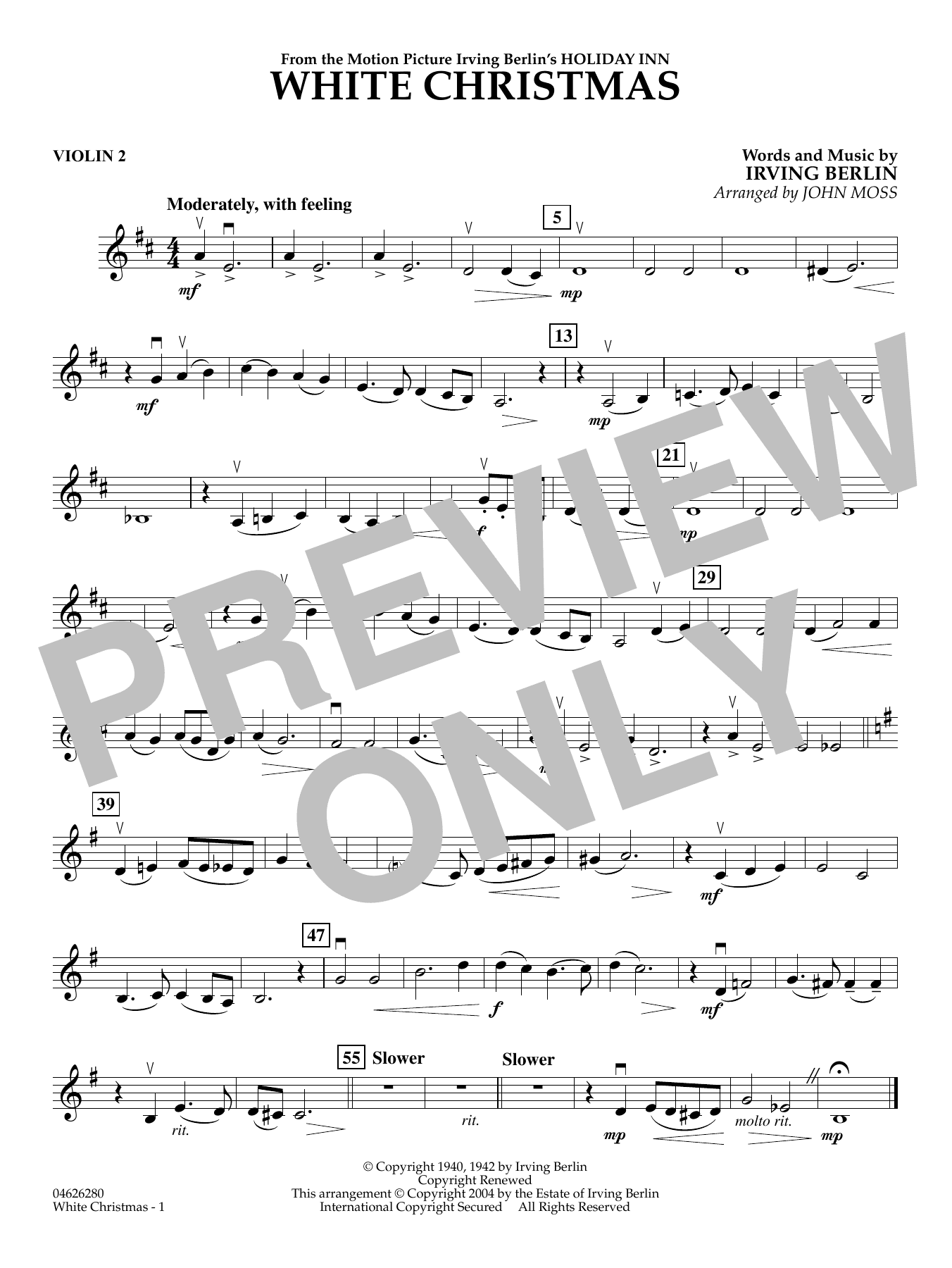 White Christmas (from Holiday Inn) (arr. John Moss) - Violin 2