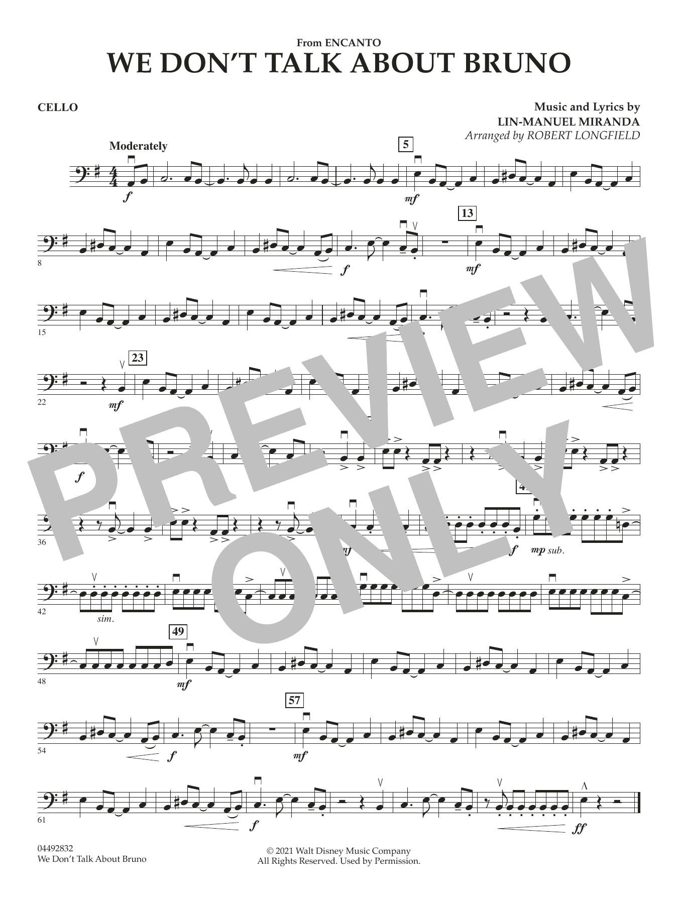 We Don't Talk About Bruno (from Encanto) (arr. Robert Longfield) - Cello