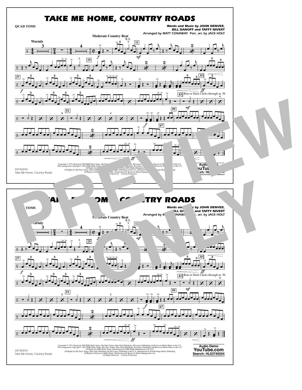 Take Me Home, Country Roads (arr. Matt Conaway) - Quad Toms