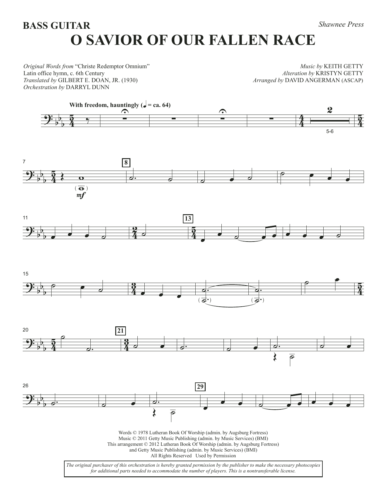 O Savior Of Our Fallen Race (arr. David Angerman) - Bass Guitar
