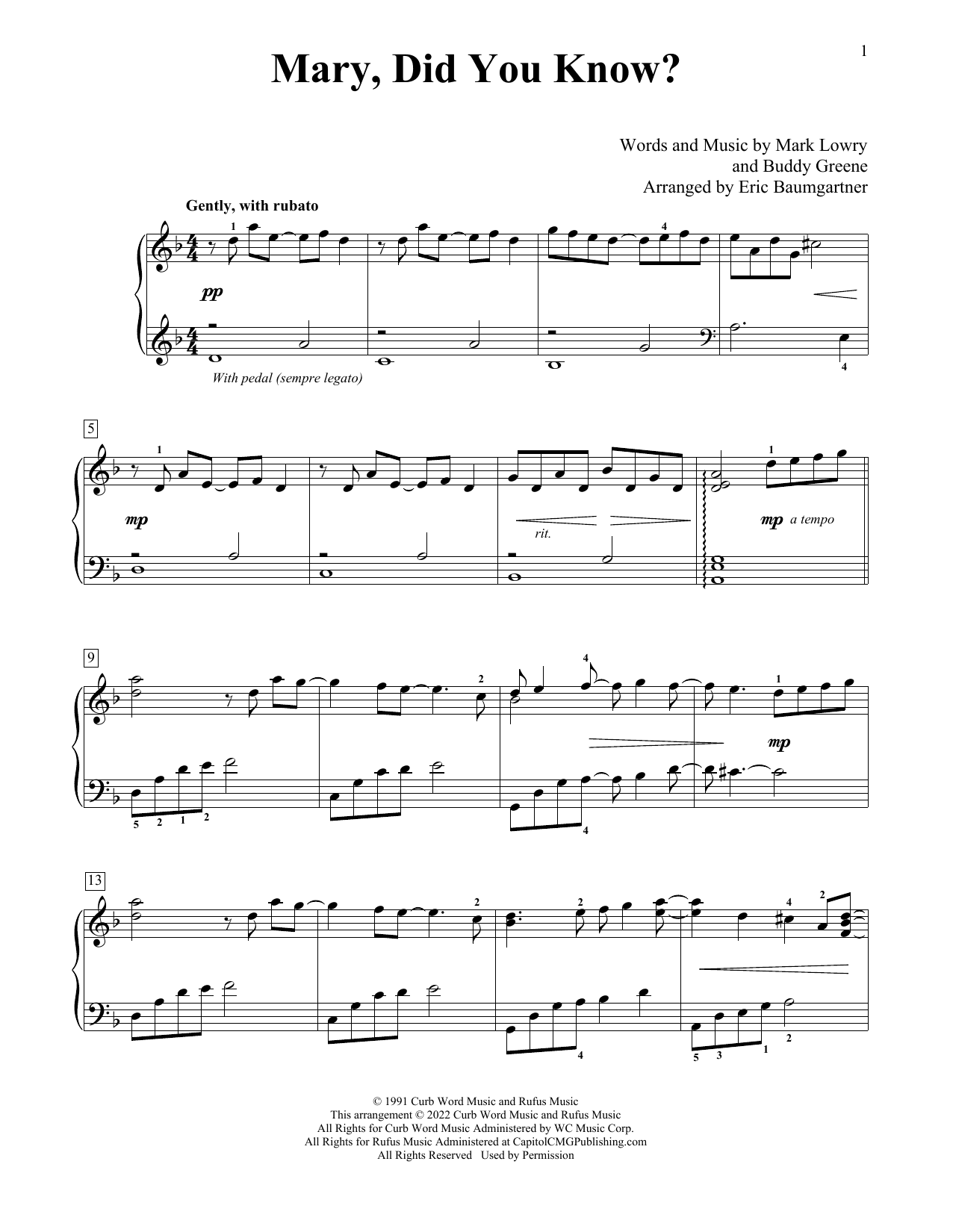 Mary, Did You Know? (arr. Eric Baumgartner)