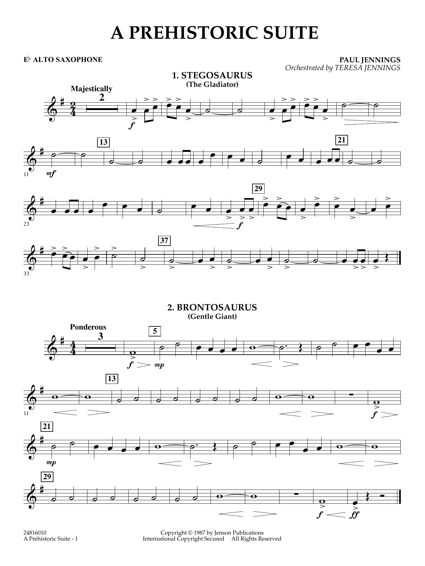 A Prehistoric Suite - Eb Alto Sax