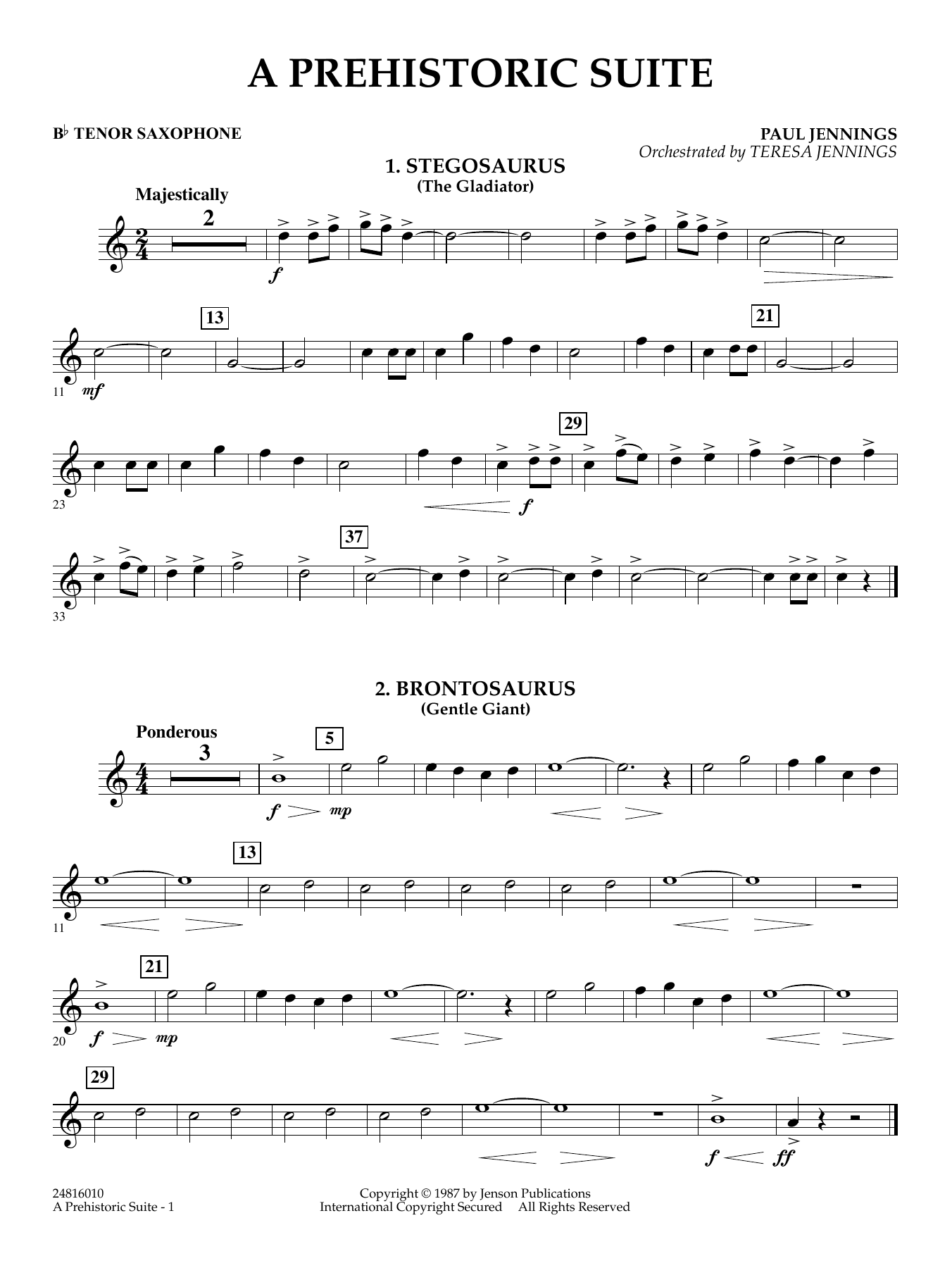 A Prehistoric Suite - Bb Tenor Sax