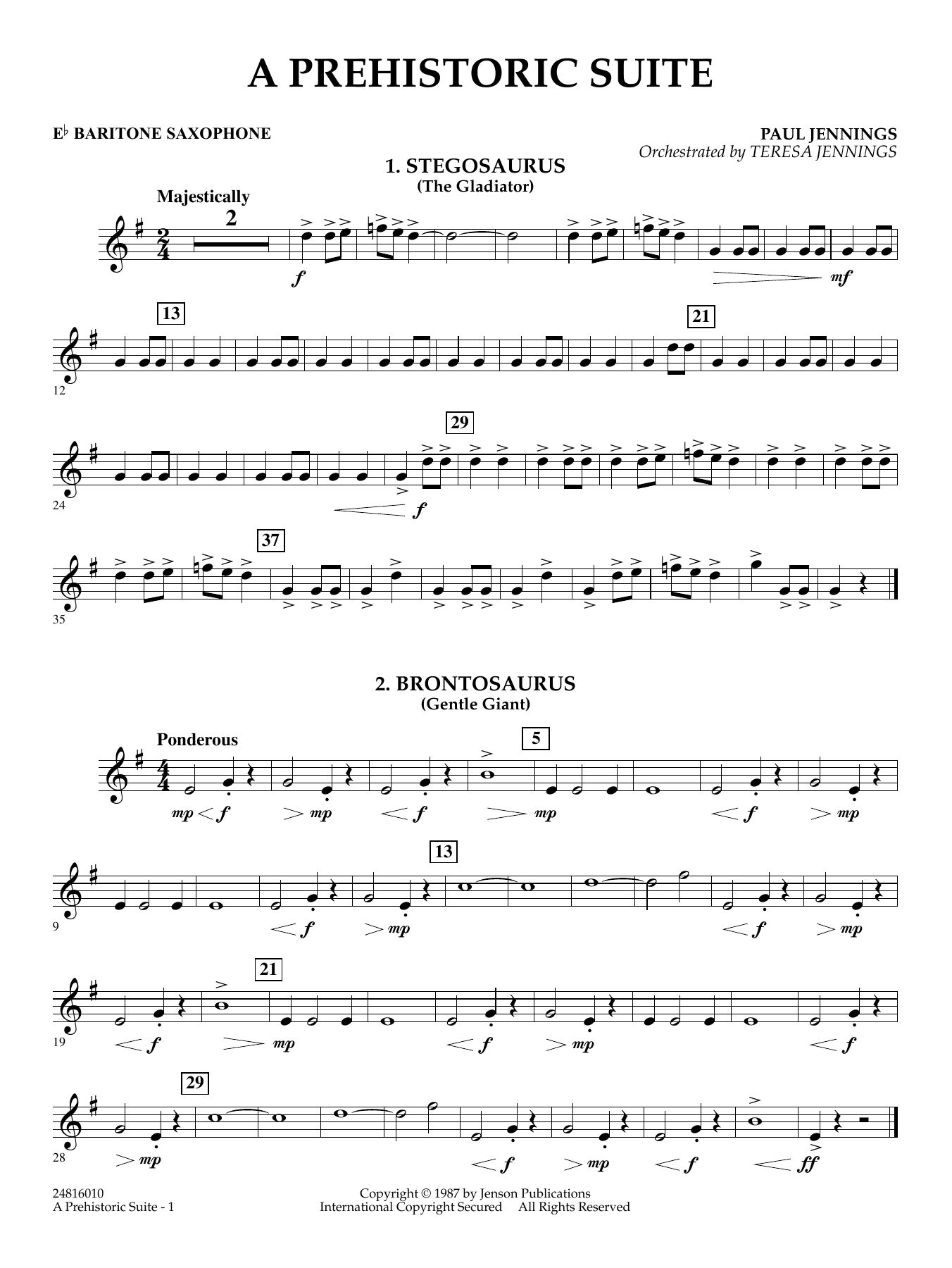 A Prehistoric Suite - Eb Baritone Sax