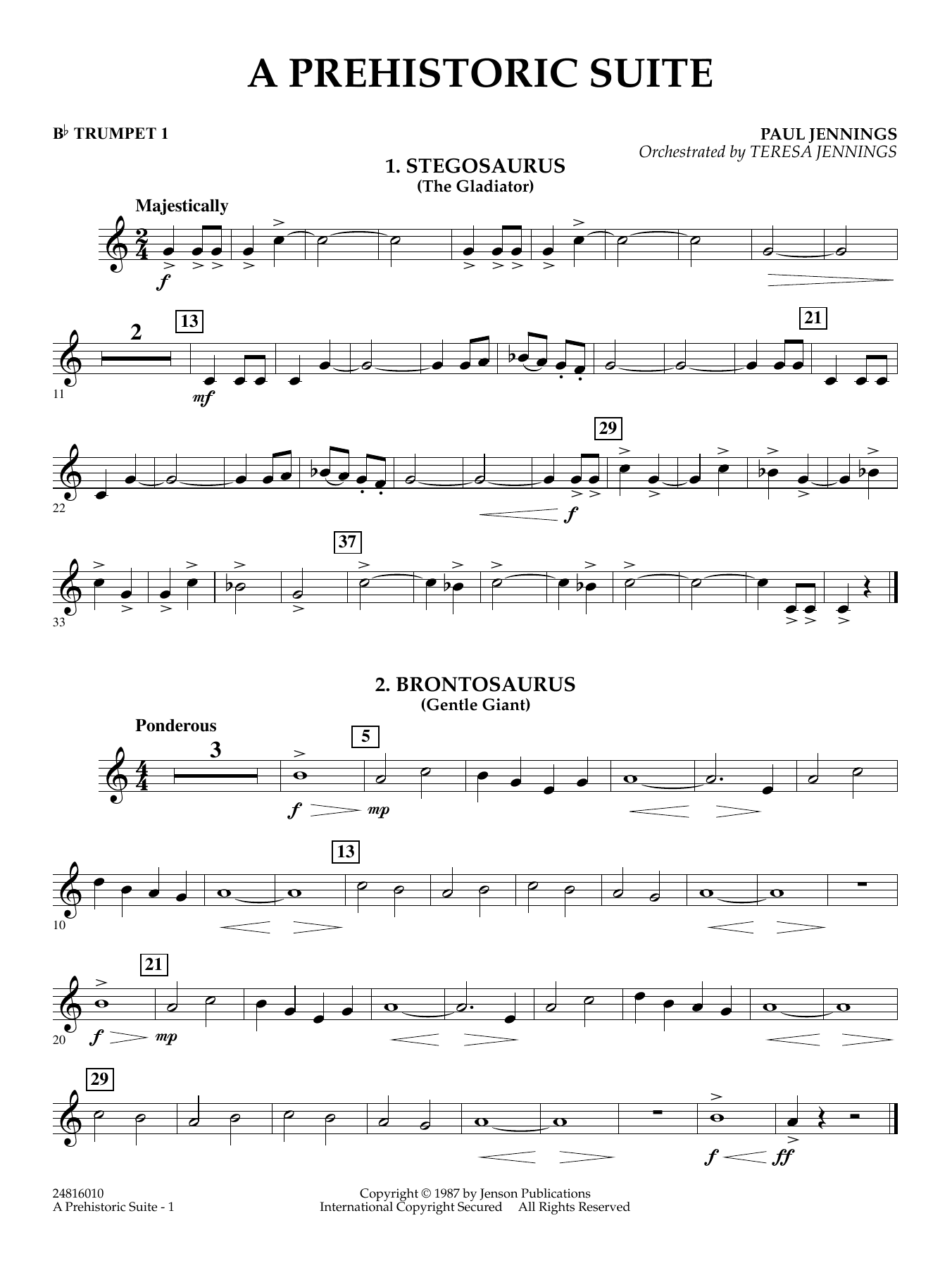 A Prehistoric Suite - Bb Trumpet 1