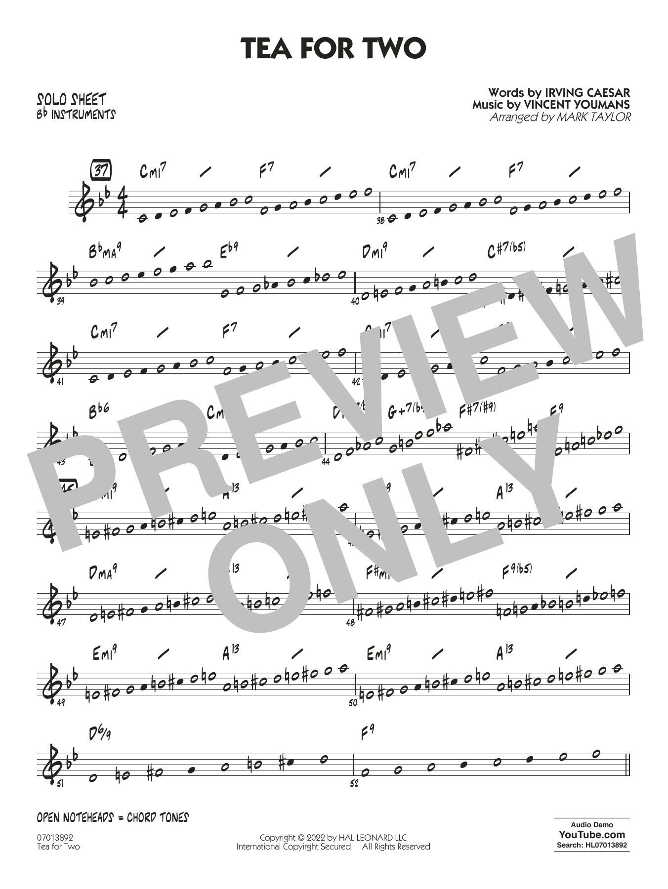 Tea for Two (arr. Mark Taylor) - Bb Solo Sheet