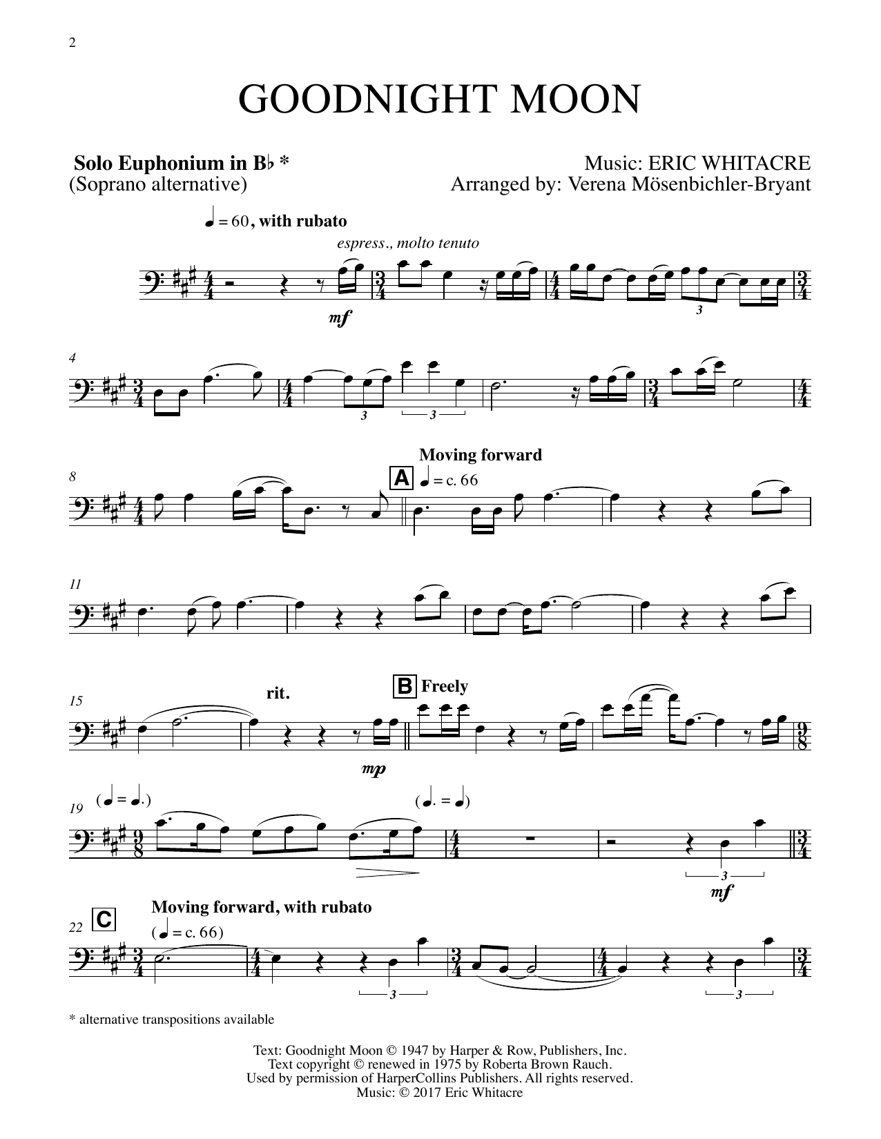 Goodnight Moon (for Wind Ensemble and Soloist) (arr. Verena Mösenbich - Solo Bb Soprano Sax